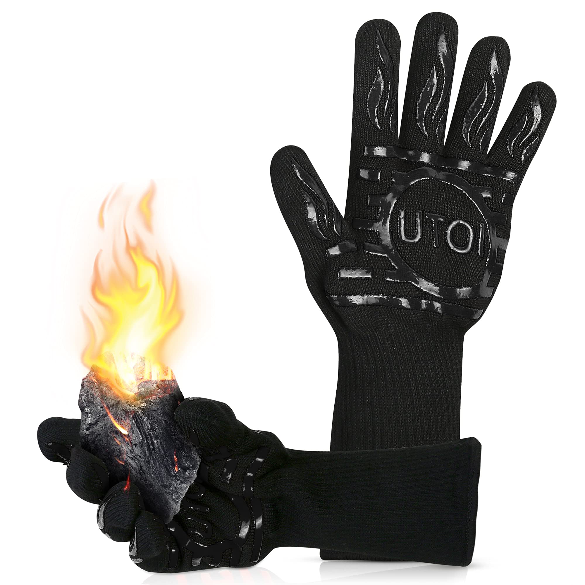 Utoi Bbq Grill Gloves, 1472   F Heat Resistant Barbecue Gloves Oven Mitts, Silicone Non-Slip Cooking Gloves For Kitchen, Grillin