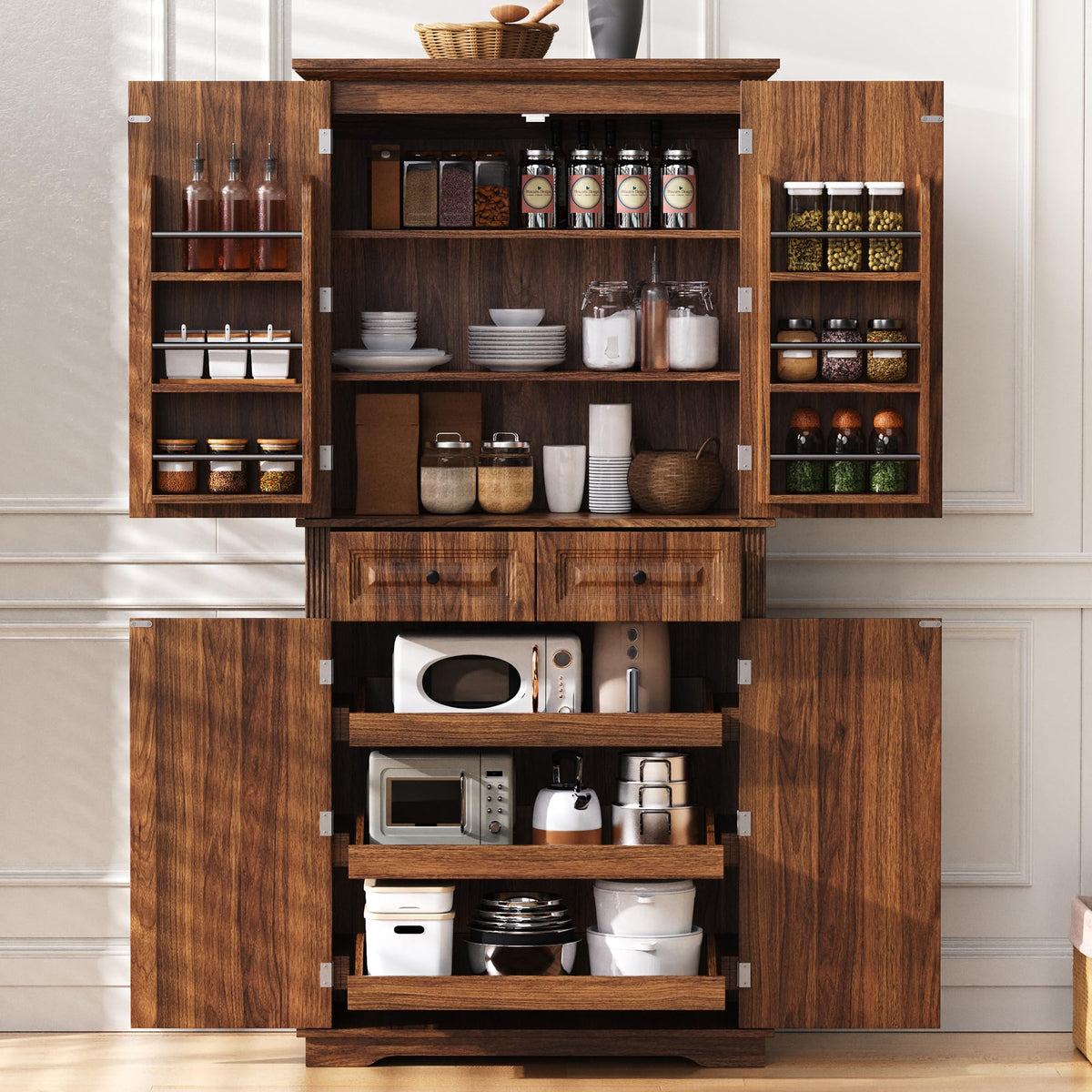 Ball & Cast 71 Farmhouse Kitchen Pantry Cabinet, Rustic Brown