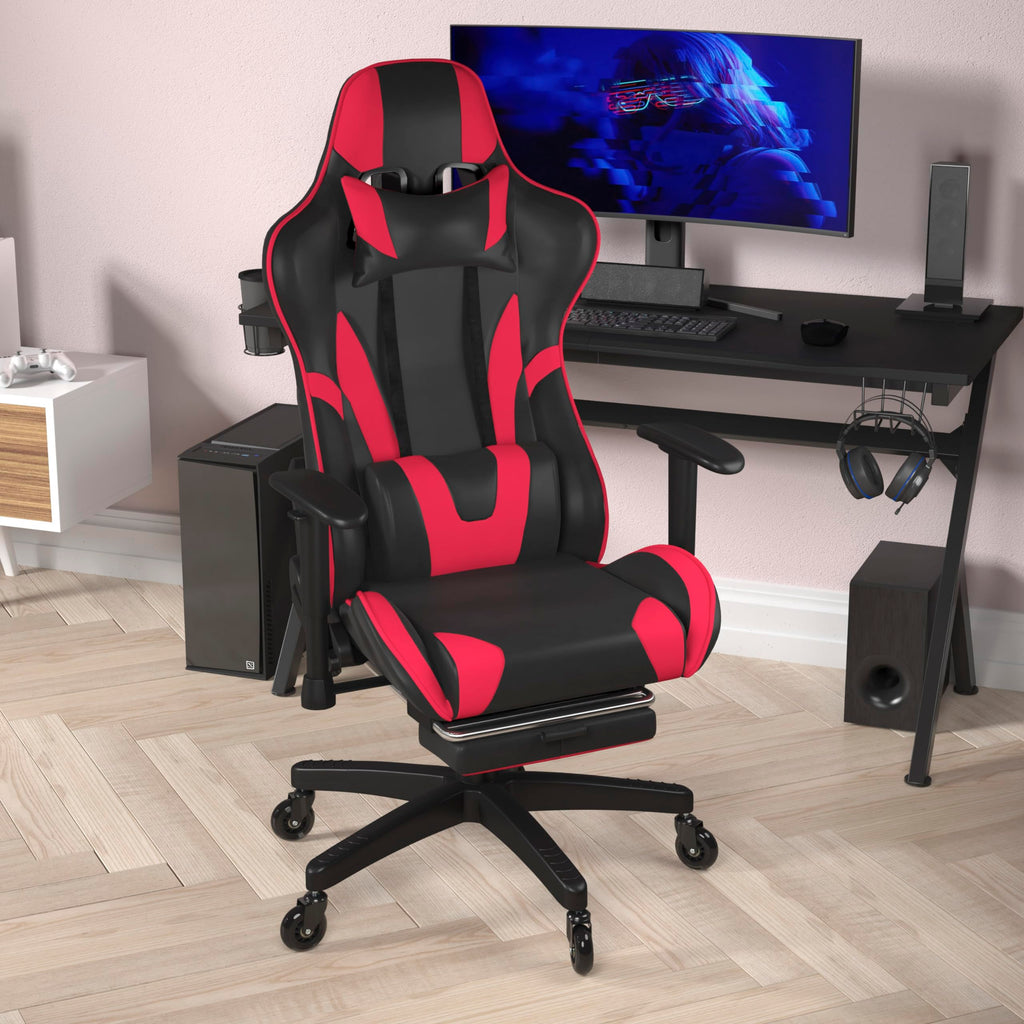 Flash Furniture X30 Gaming Chair Racing Computer Chair - Red Leathersoft Upholstery - Reclining Back - Slide-Out Footrest - Roller Wheels