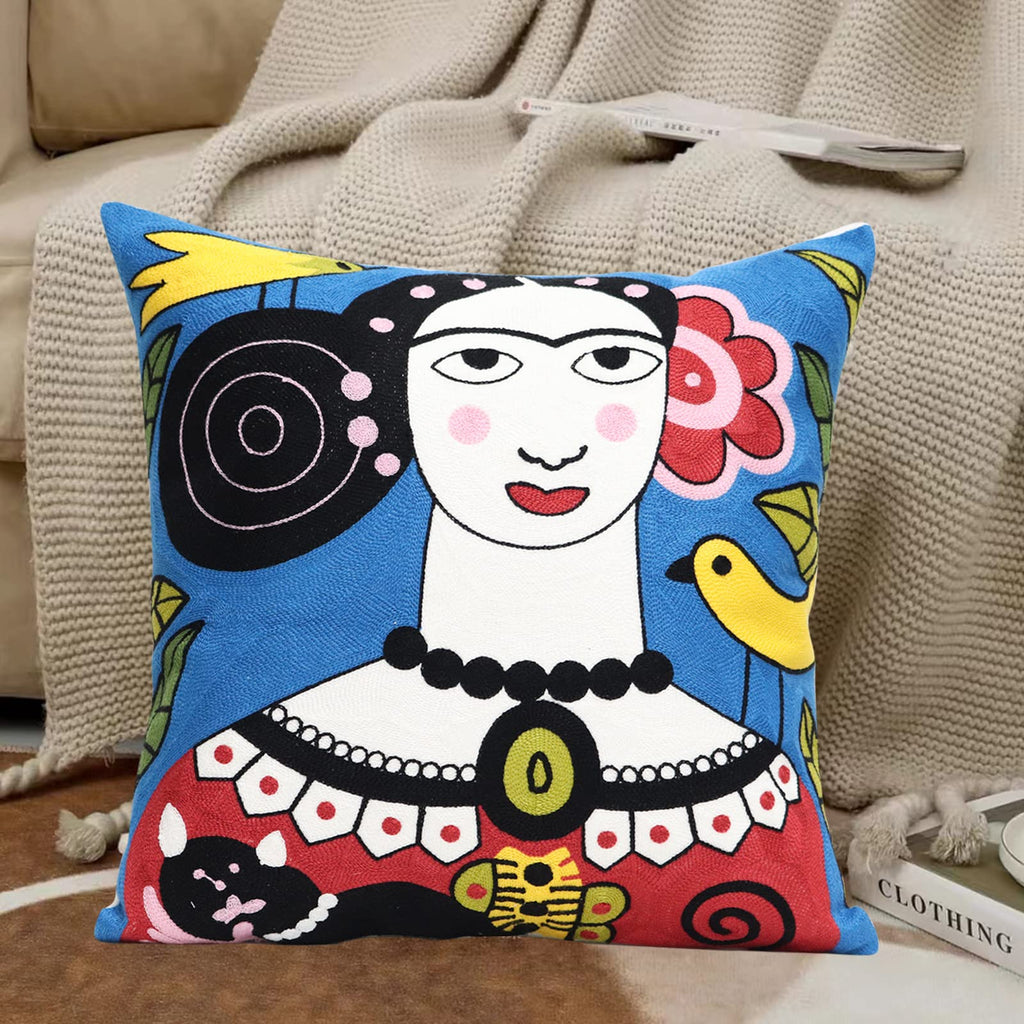 Unionkk Soft Cotton Throw Pillow Covers Abstract Art Exaggerated Mythology Figure Embroidery Square Cushion Cover Outdoor Balcon