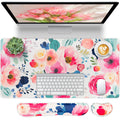 Bloss Flower Desk Mat + Wrist Rest, Leather Desk Pad+Foam Rest, Desk Matt for Desktop, Waterproof Desk Pad Mat for Office/Home/D