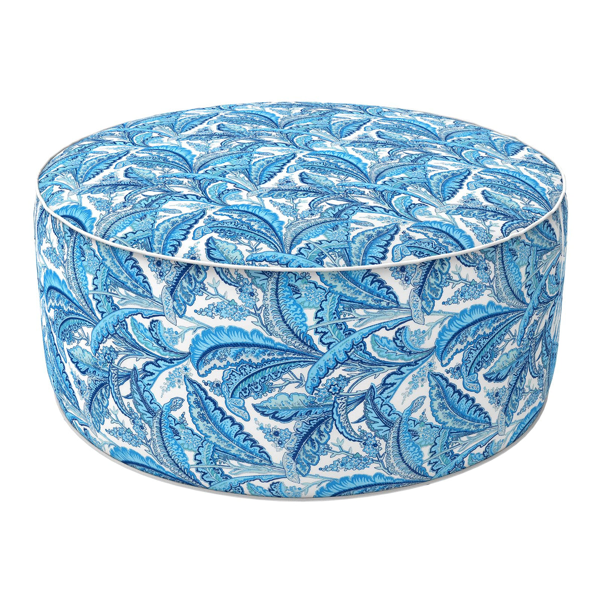 Lvtxiii Indoor/Outdoor Inflatable Ottoman, D31 X H14 Inch Large Round Ottoman, All Weather Foot Rest Stool, Portable Footrest For Patio, Garden, Camping And Home - Monotone Leaves Blue