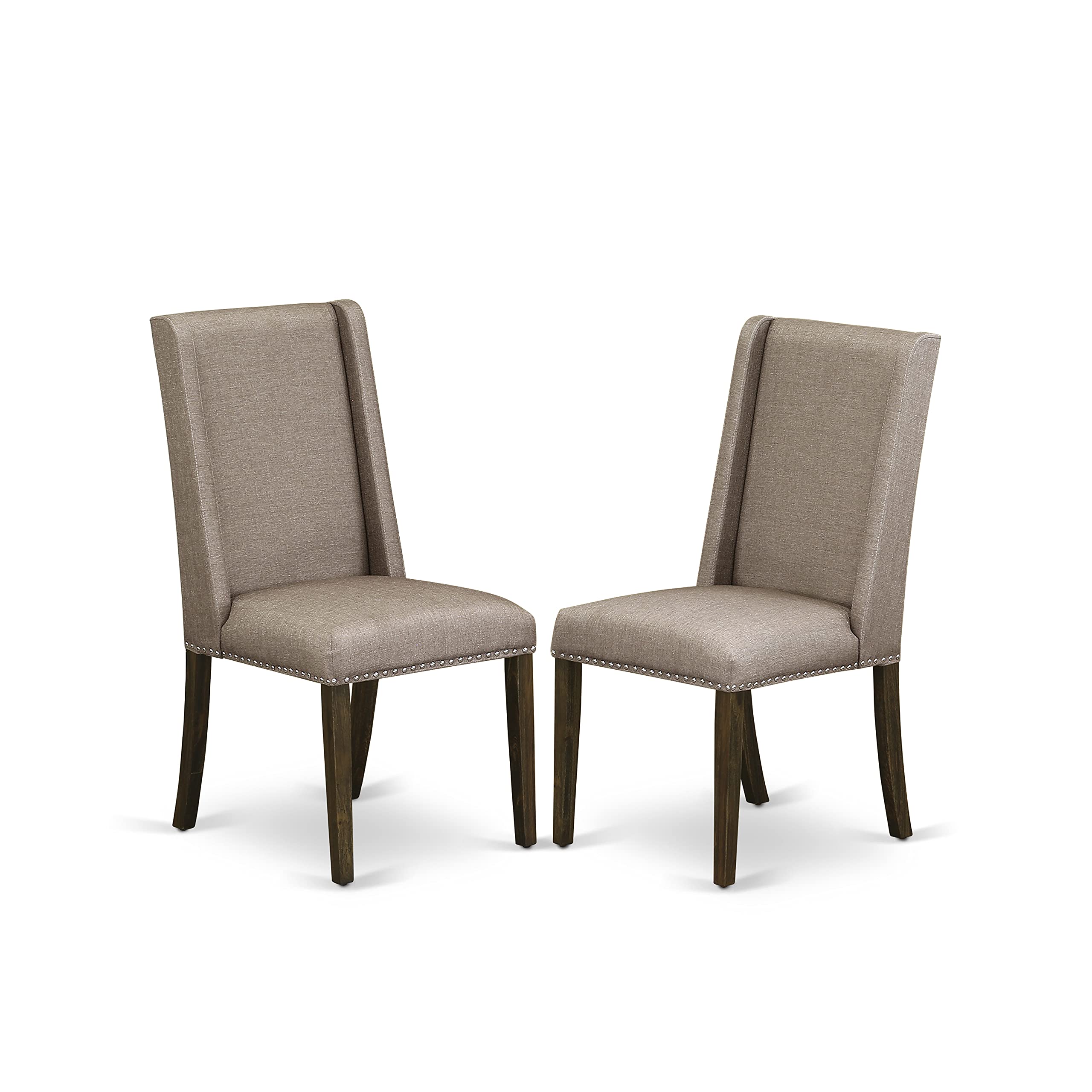East West Furniture X-Style 7 Piece Room Set Consist Of A Rectangle Dining Table With X-Legs And 6 Dark Khaki Linen Fabric Upholstered Chairs, 36X60 Inch, Multi-Color
