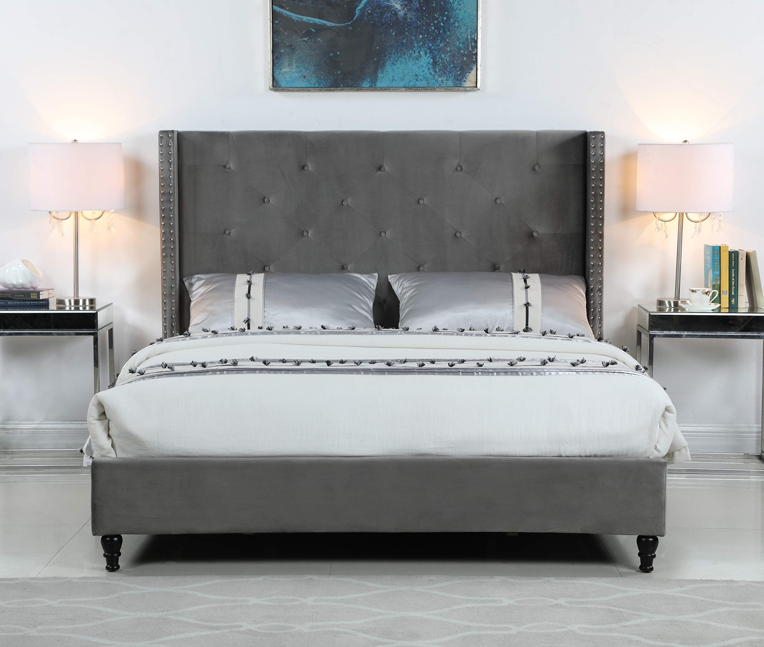 Best Master Furniture YY129 Vera Tufted Velour Platform Bed, Full Grey Velvet