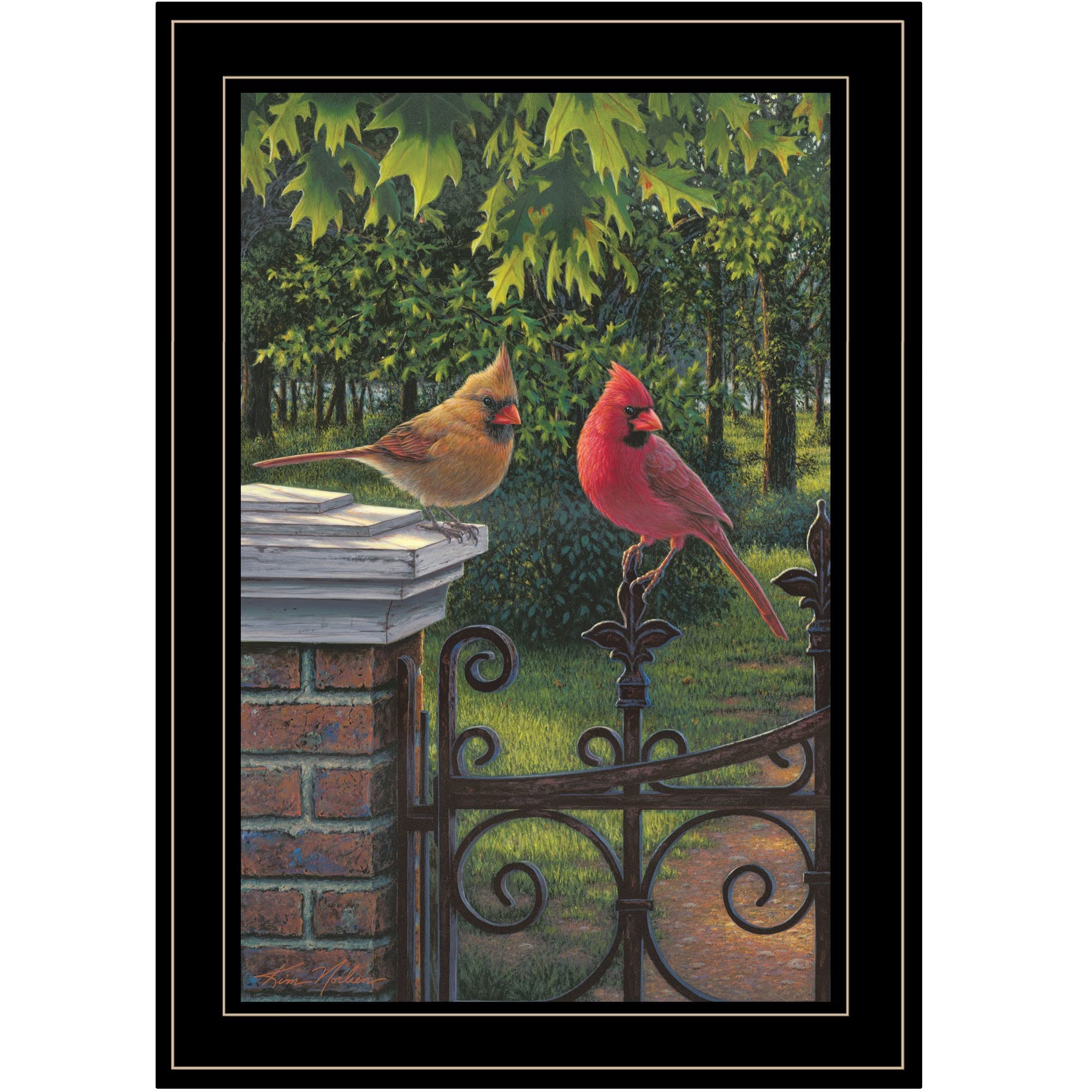 Summer Cardinals 2 Black Framed Print Wall Art
