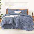 Litanika Full Size Comforter Set With Sheets Bluish Blue - 7 Pieces Bed In A Bag Full Chevron Tufted Complete Beddding Sets With