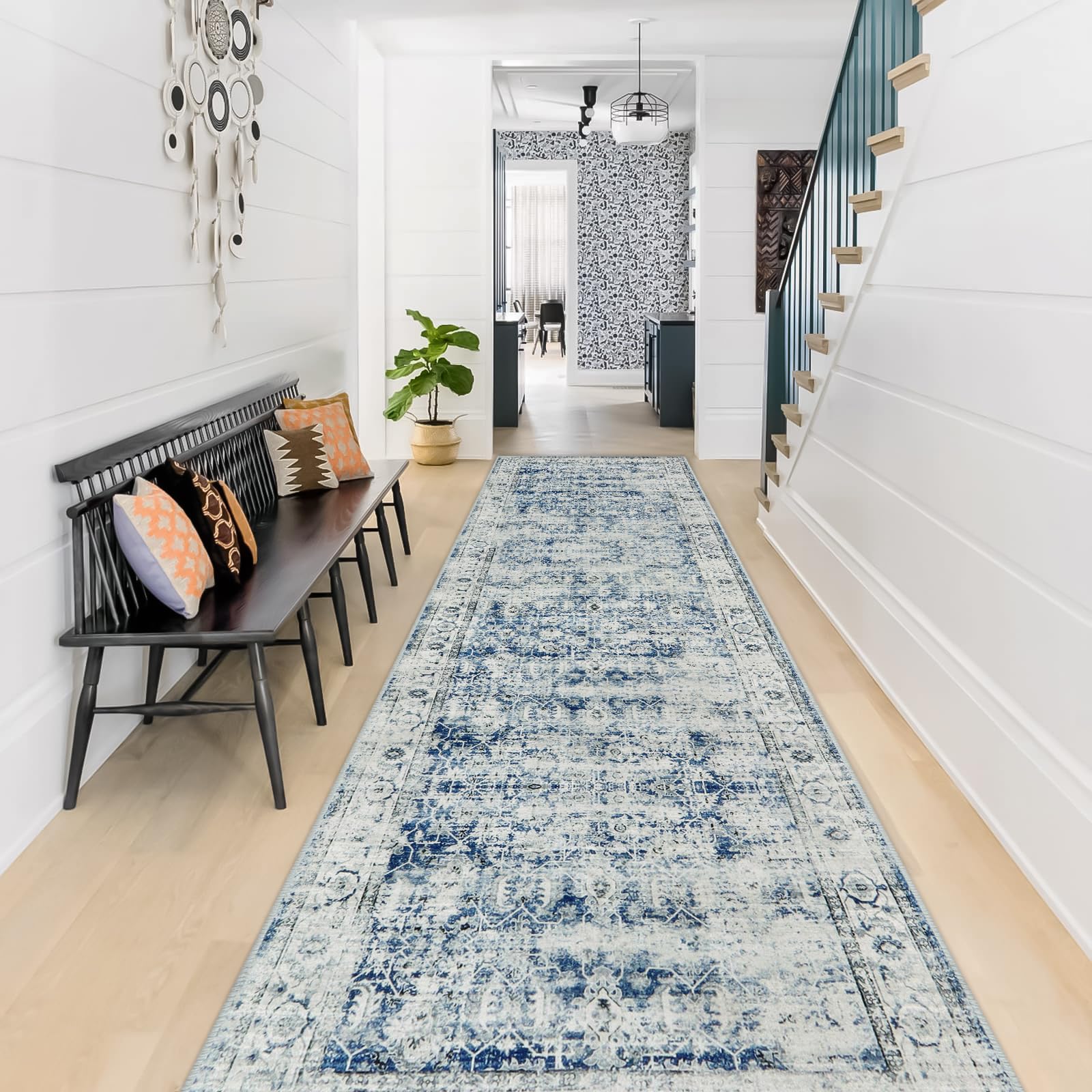 Morebes Vintage Rug Runners for Hallways Non Slip,Washable Runner Rug 2x10, Soft Long Distressed Non-Shedding Throw Carpet Runne