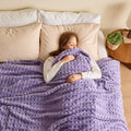 Newcosplay Super Soft Queen Blanket Lavender Premium Silky Flannel Fleece 3D Waffle Checkered Lightweight Bed Blanket All Season