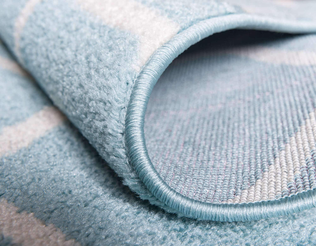 Unique Loom Trellis Frieze Collection Area Rug - Rounded (2' X 13' 1'' Runner, Light Blue/ Ivory)