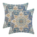 Gohdiwh Boho Pillow Covers 16X16 Set Of 2, Blue Yellow Carpet Pattern Decorative Throw Pillows Linen Ethnic Design Farmhouse Cus