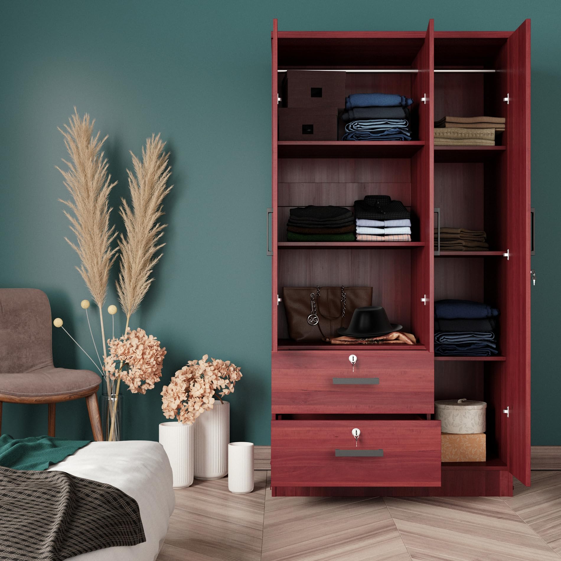 Woodpeckers Furniture And Mattress Symphony Wardrobe Closet with Two Drawers (Mahogany)