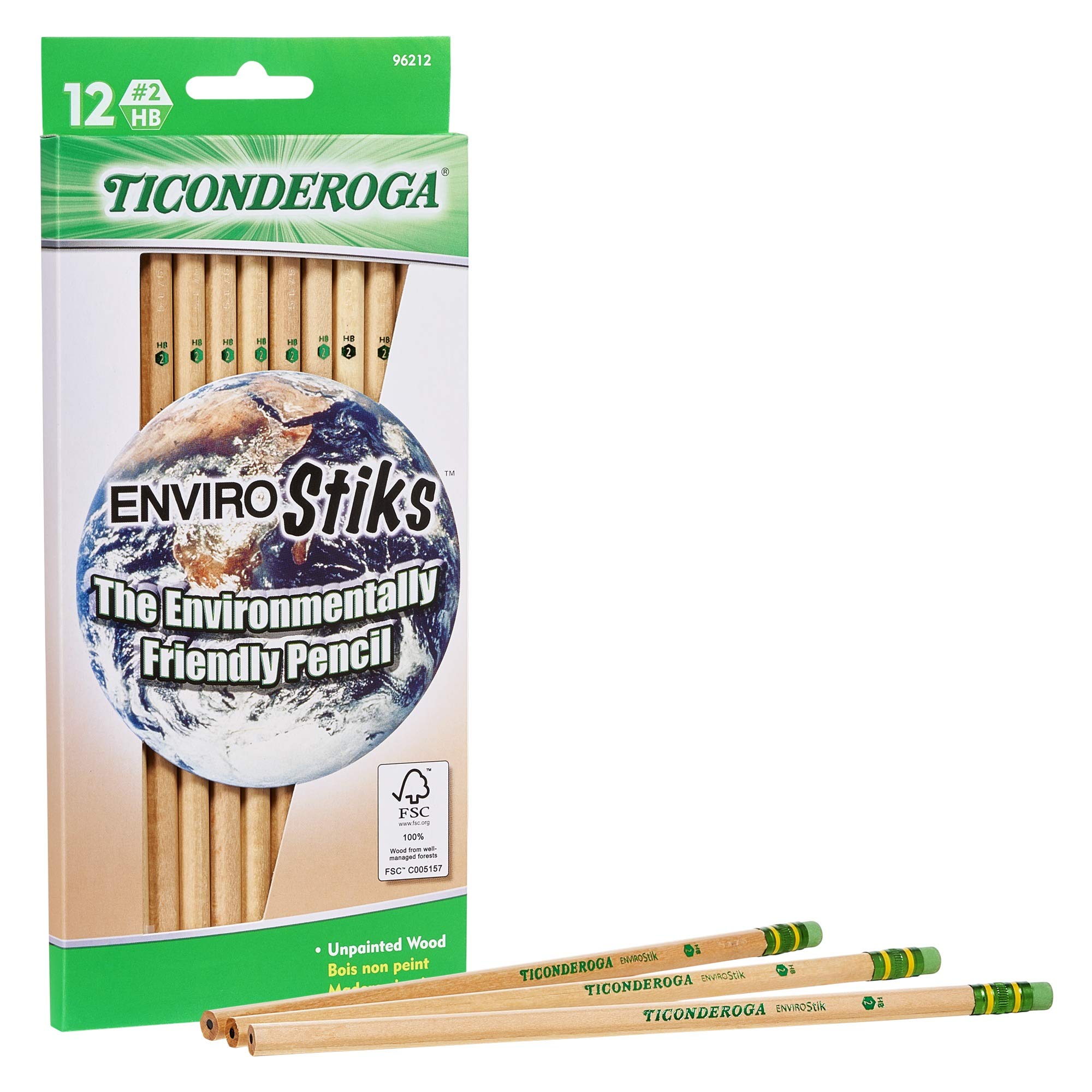 Ticonderoga Envirostik, No. 2 Soft, Six 12-Count Hang Tab Boxes, Total 72 Pencils, (Wood-Cased Black Writing), Made From Recycle