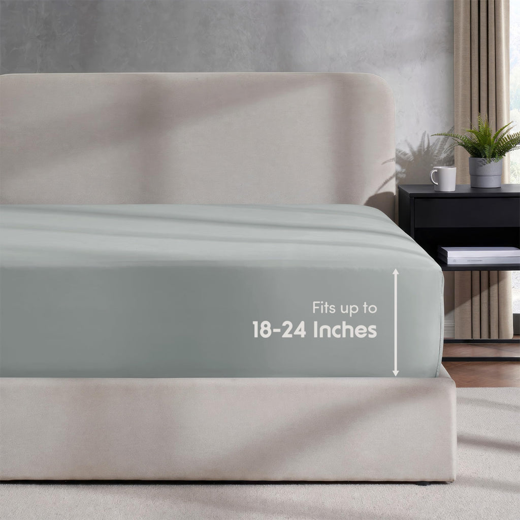 Nestl Extra Deep Pocket King Fitted Sheet, Light Grey Fitted Sheet King Size, 1800 Microfiber King Fitted Sheet Only, Soft King Bed Fitted Sheet Fits Up To 24 Inch Mattress - King Size Fitted Sheets