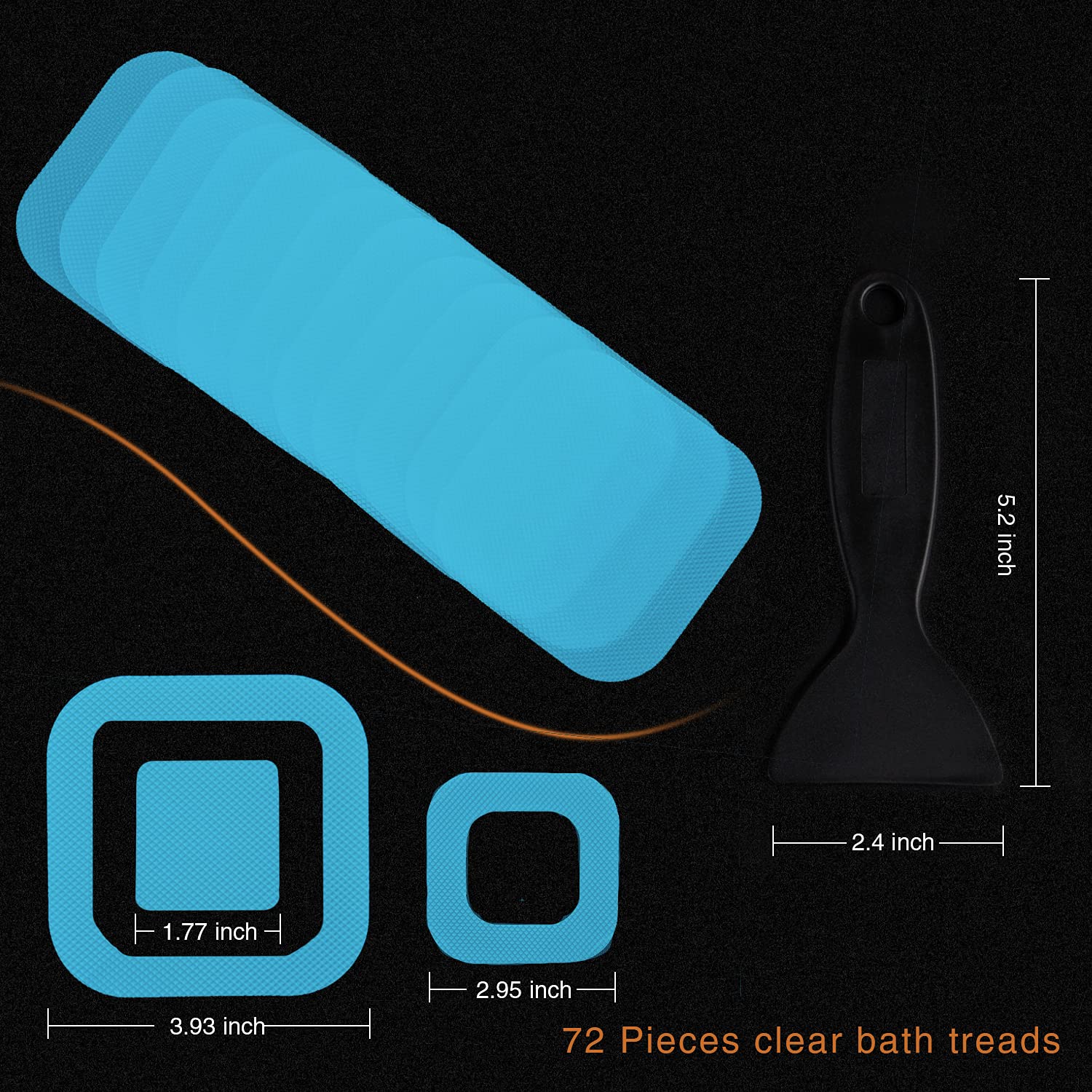 Secopad Non-Slip Bathtub Stickers, 36 Pcs Safety Bathroom Tubs Showers Treads Adhesive Decals Scraper (Blue)