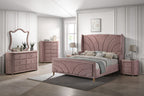 Acme Salonia 2 Drawers Velvet Upholstery Nightstand with Mirror Top in Pink