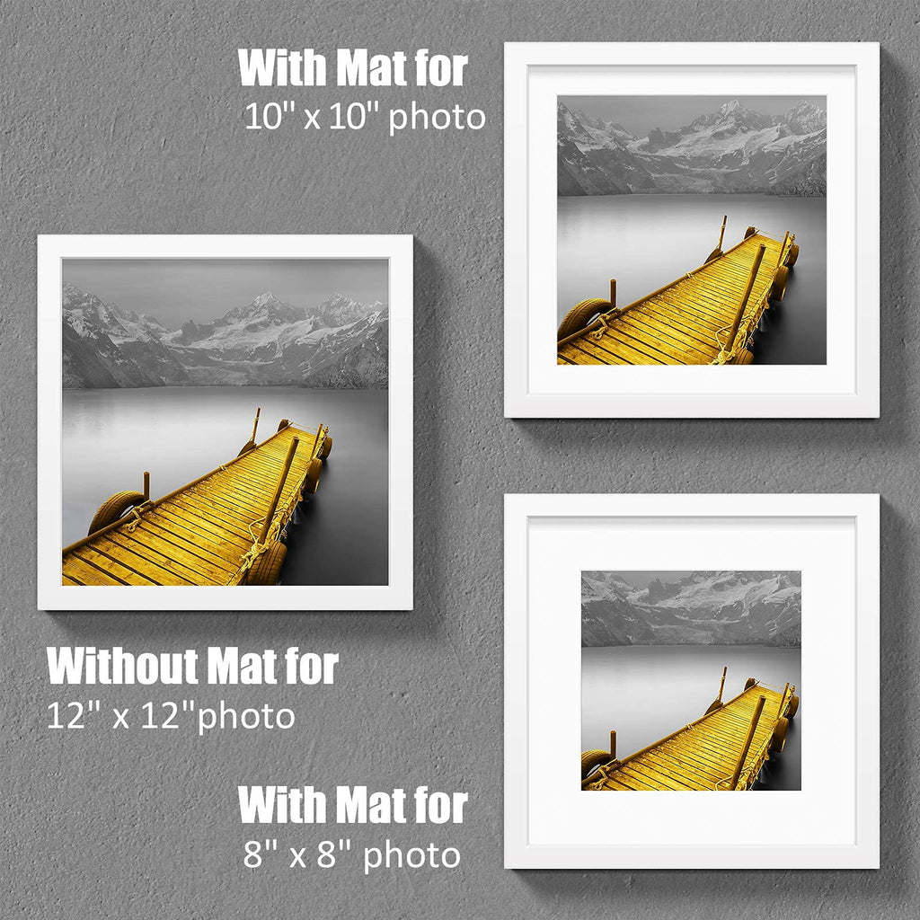 12X12 Picture Frames White Made Of Solid Wood Display Pictures 10X10 Or 8X8 With Mat Or 12X12 Without Mat - Each 12X12 Inch Squa