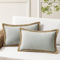 Phantoscope Pack Of 2 Farmhouse Decorative Throw Decorative Pillow Cover Burlap Linen Trimmed Tailored Edges, Flax Gray, 12 X 20 Inches, 30 X 50 Cm