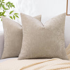 Decoruhome Couch Throw Pillow Covers 20X20 Set Of 2, Decorative Soft Chenille Solid Dyed Pillow Covers For Sofa Bed Living Room, Bleached Sand