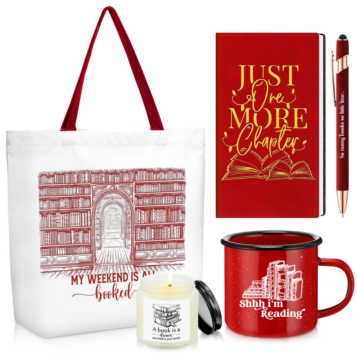 Jetec Set Of 5 Book Lovers Gifts For Library Lovers' Day Include Canvas Tote Bag Journal Notebook With Ballpoint Pen 12 Oz Ename