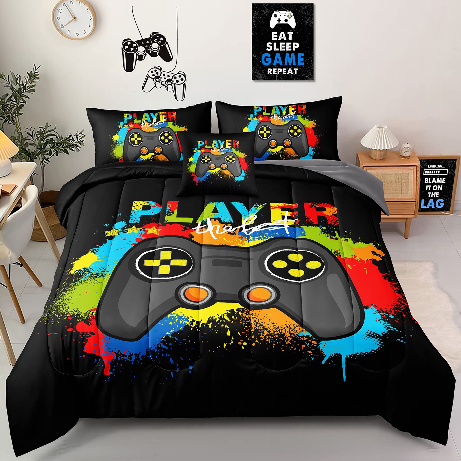 Z.Jian Home 6 Pieces Gaming Bedding Set Full Size For Boys Gamer Comforter Set For Boys Girls Kids Teens 6 Piece Bed In A Bag Vi