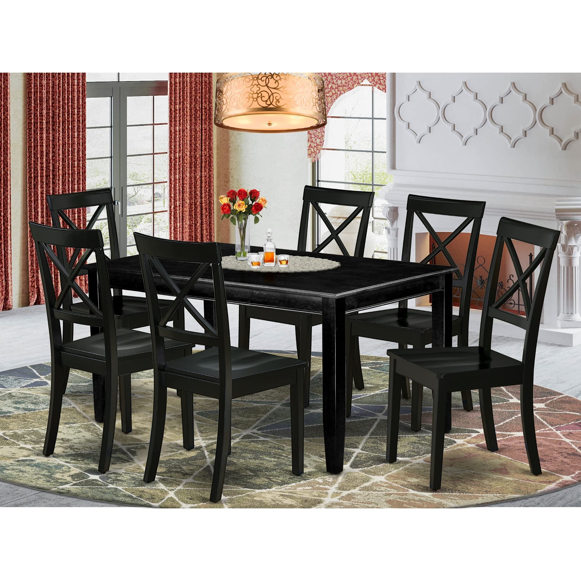 East West Furniture Dubo7-Blk-W Dudley 7 Piece Set Consist Of A Rectangle Dining Room Table And 6 Kitchen Chairs, 36X60 Inch, Black