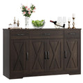 Hostack Buffet Cabinet With Drawers, 55' Large Sideboard Buffet Storage Cabinet With Shelves And Doors, Modern Farmhouse Coffee Bar Cabinet Wood Buffet Table For Kitchen, Dining Room, Dark Brown