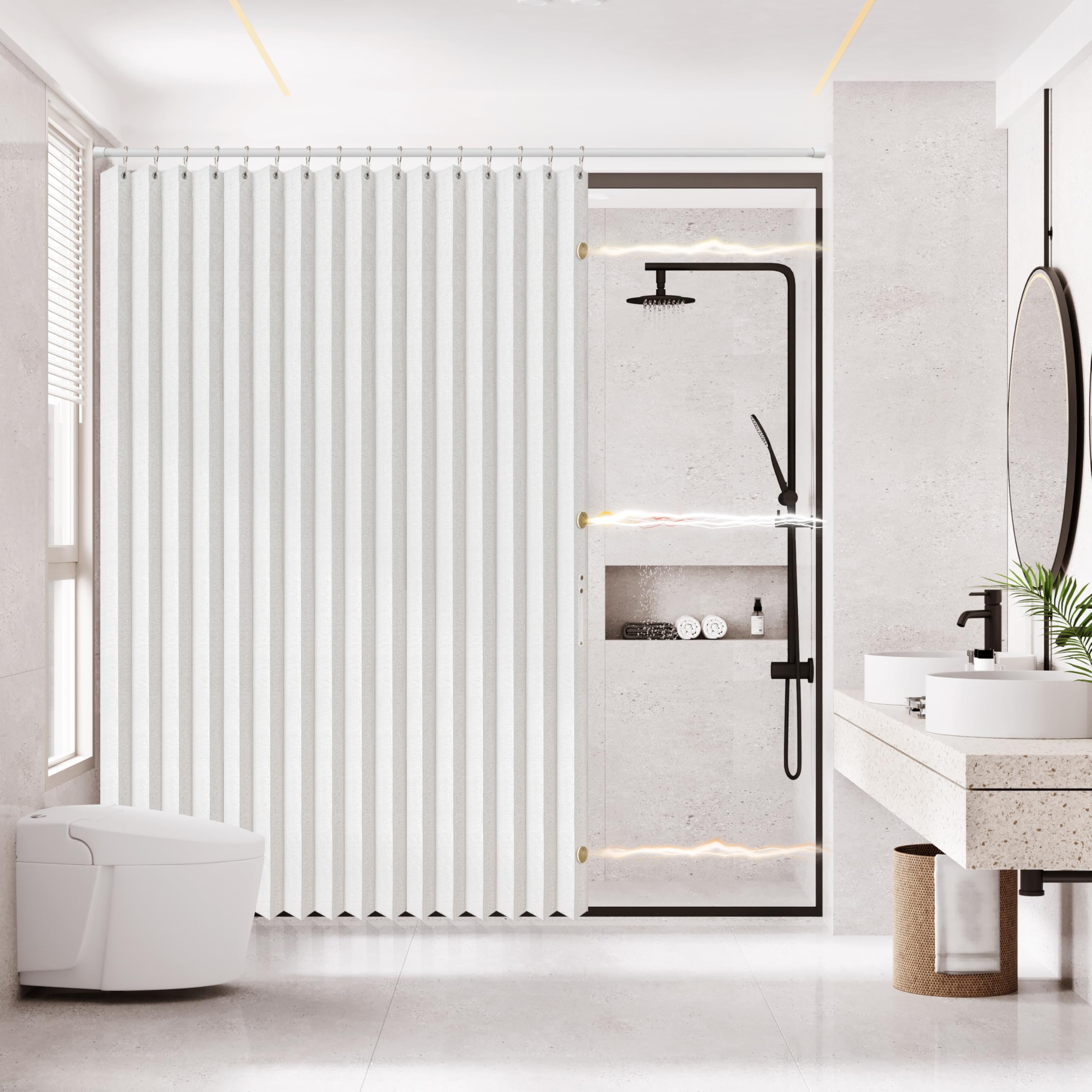 Ajazz Acordion Shower Curtain Magnetic Folding Shower Curtainsfabric Polyester Waterproof Shower Curtains Suitable For Family Ho