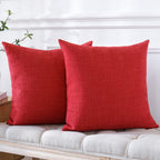 Otostar Pack Of 2 Throw Pillow Covers 20X20 Inch Linen Red Pillowcases Christmas Decorative Solid Pillow Covers 50X50 Cm Square