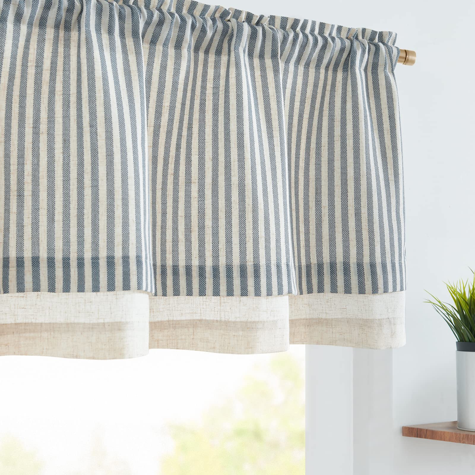 jinchan Linen Valance Curtain Striped Small Window Curtain Double Layer Light Filtering Beach Coastal Modern Farmhouse Valance f