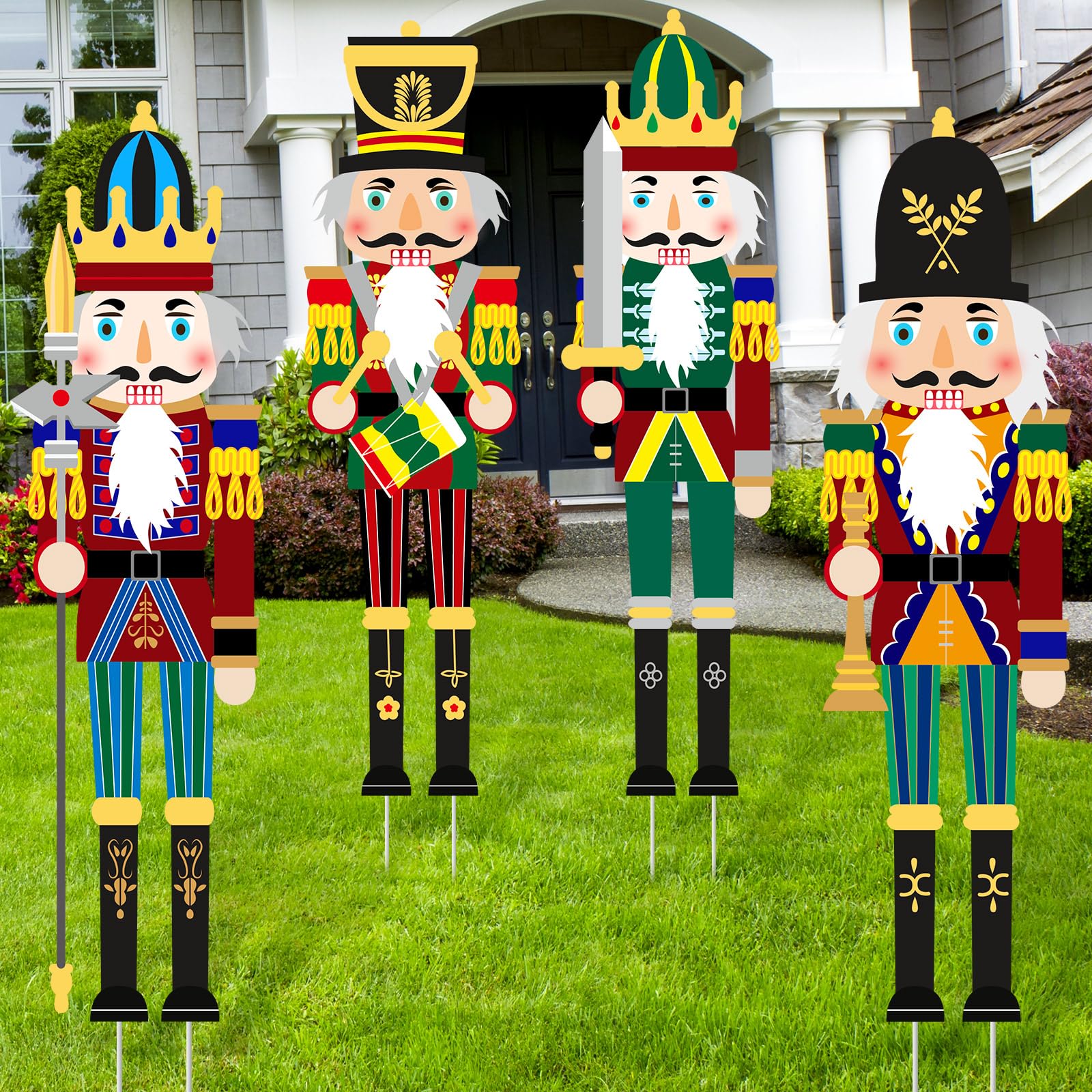 Soaoo 4 Pcs Large Christmas Nutcracker Yard Sign With Stakes 39.4 Inch Christmas Nutcracker Decorations Outdoor Holiday Giant Nu