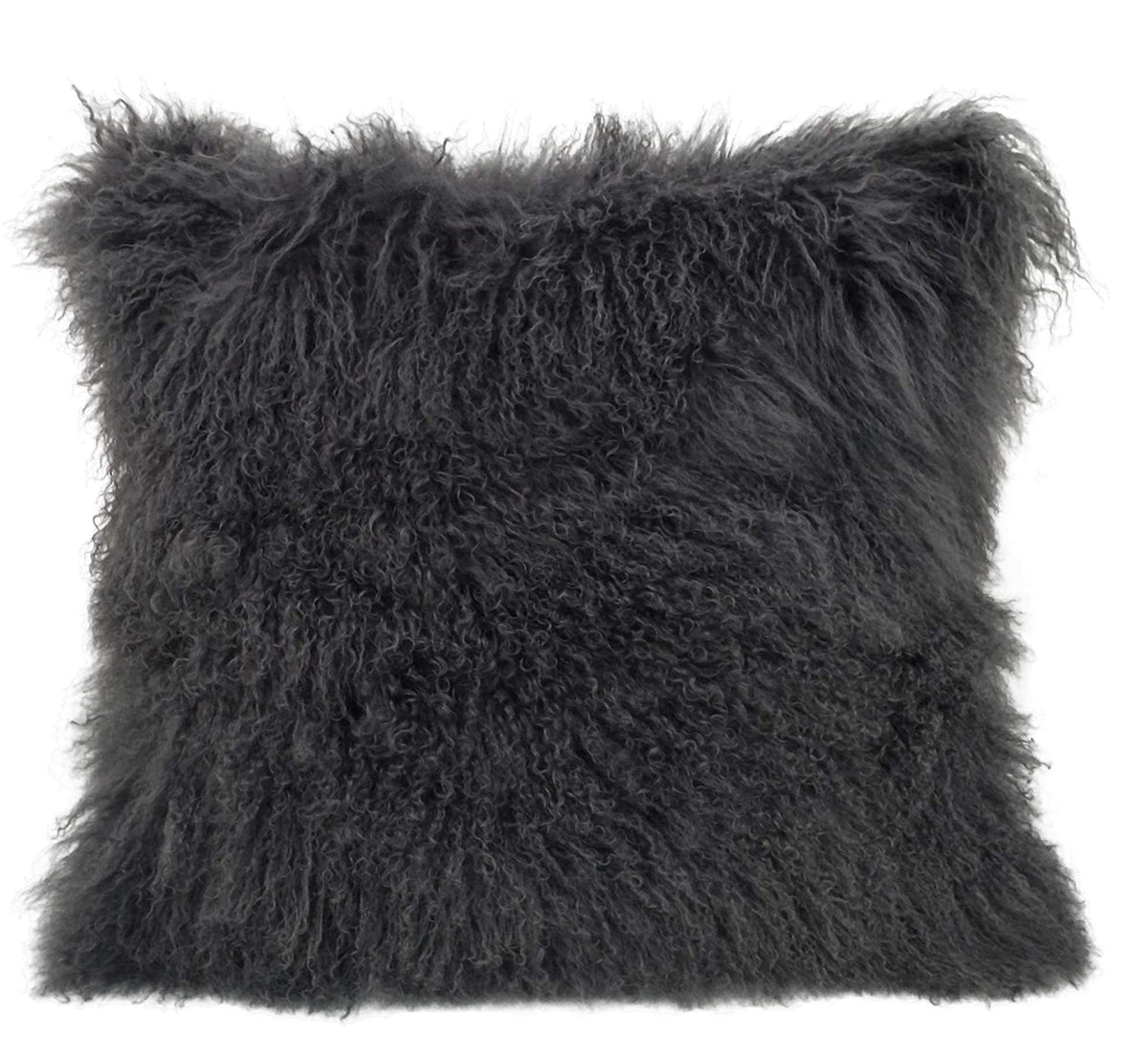 HomeRoots Genuine Tibetan Lamb Front with Microsuede Backing 24' Charcoal Genuine Tibetan Lamb Fur Pillow with Microsuede Backing