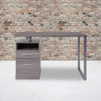 Flash Furniture Harwood Light Ash Wood Grain Finish Computer Desk With Two Drawers And Silver Metal Frame