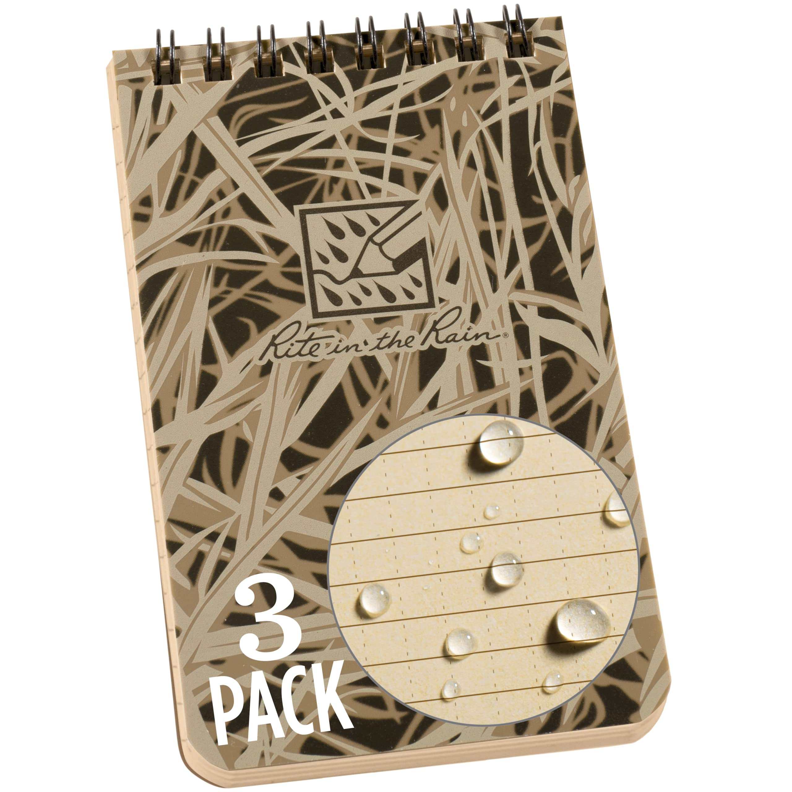 Rite In The Rain Weatherproof Top Spiral Notebook, 3    X 5   , Classic Heritage Grass Camo Cover, Universal Pattern, 3 Pack (No