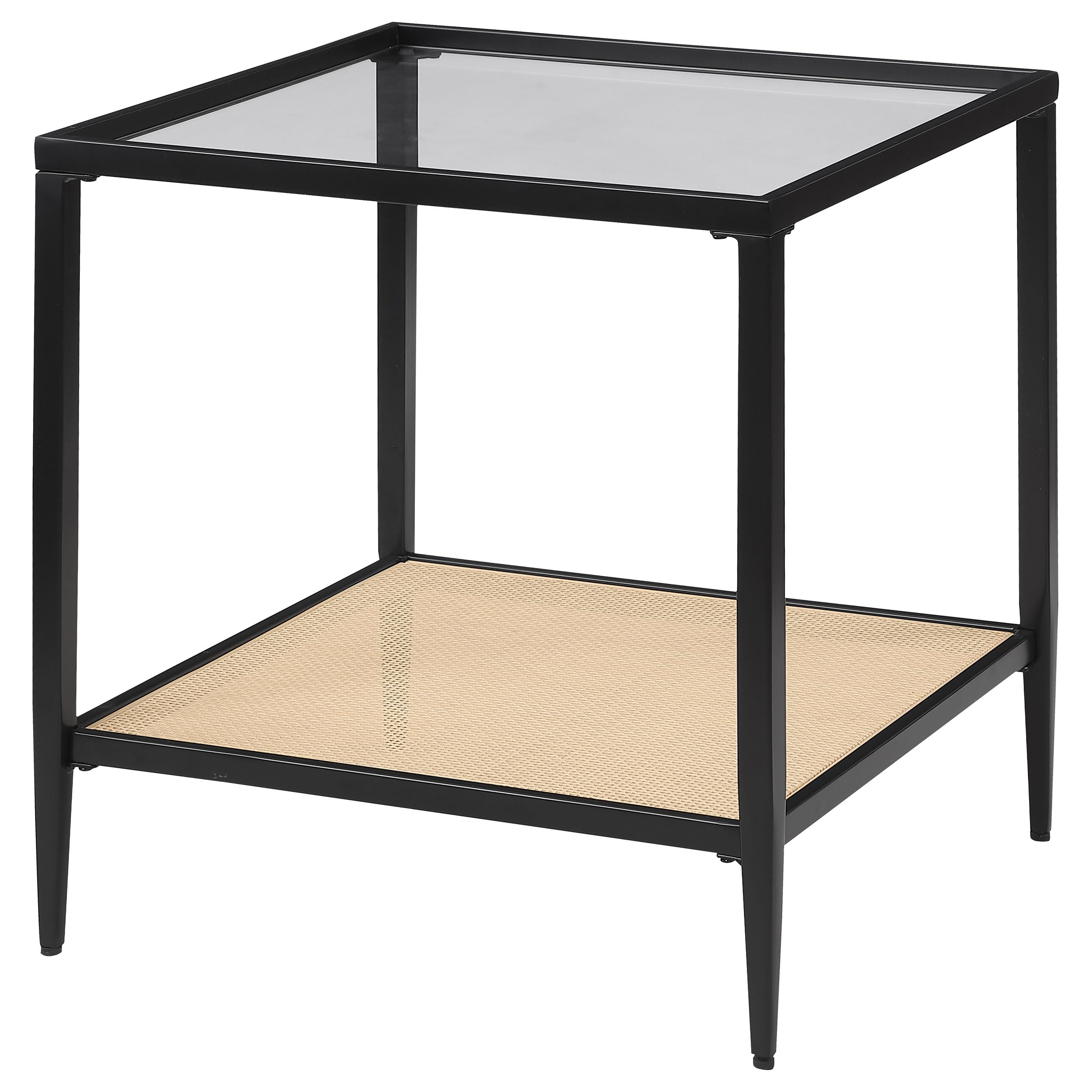 Coaster Home Furnishings Amherst Glass Top Metal with Cane Shelf End Table Black