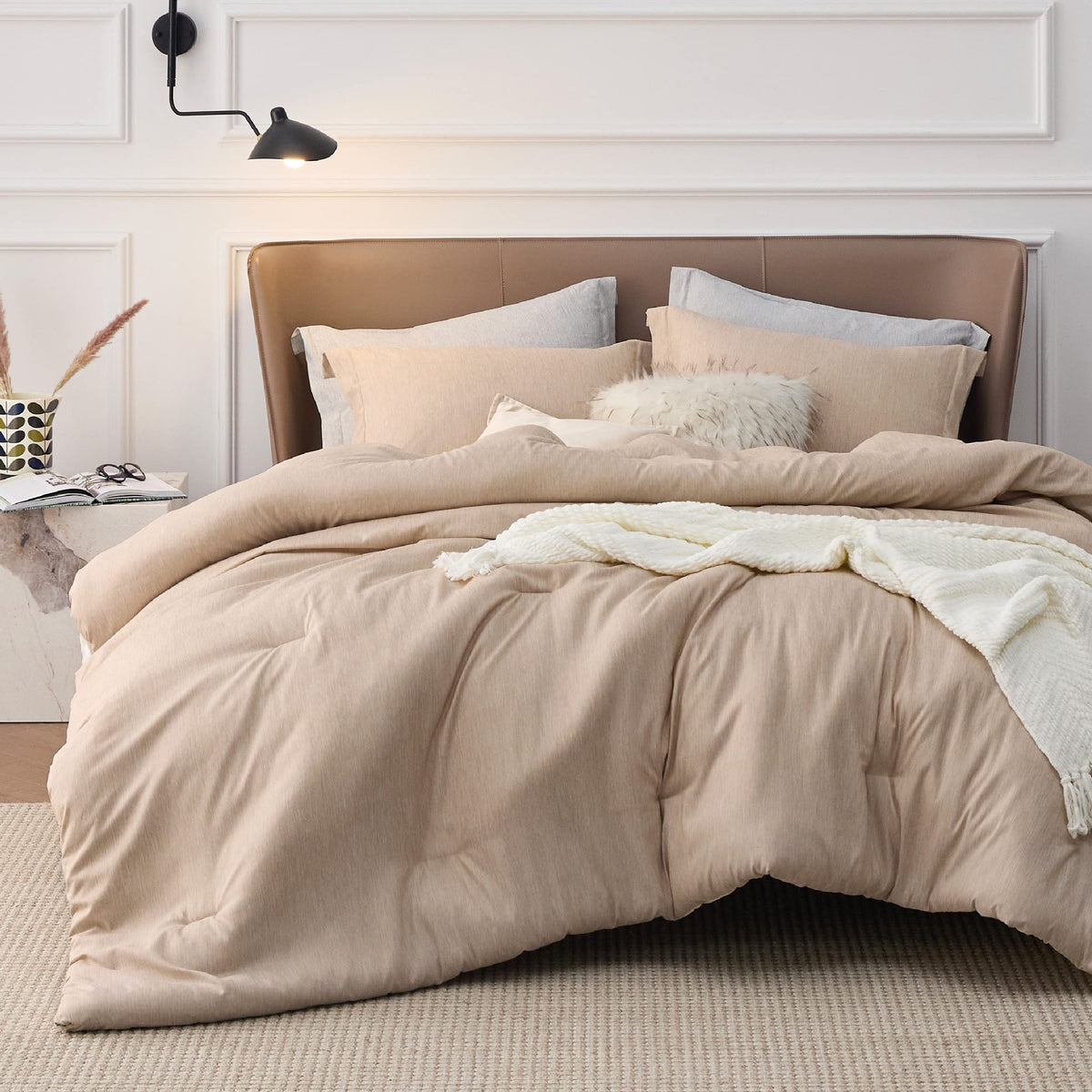 Bedsure Queen Comforter Set - Warm Sand Comforter Queen Size, Soft Bedding For All Seasons, Cationic Dyed Bedding Set, 3 Pieces,