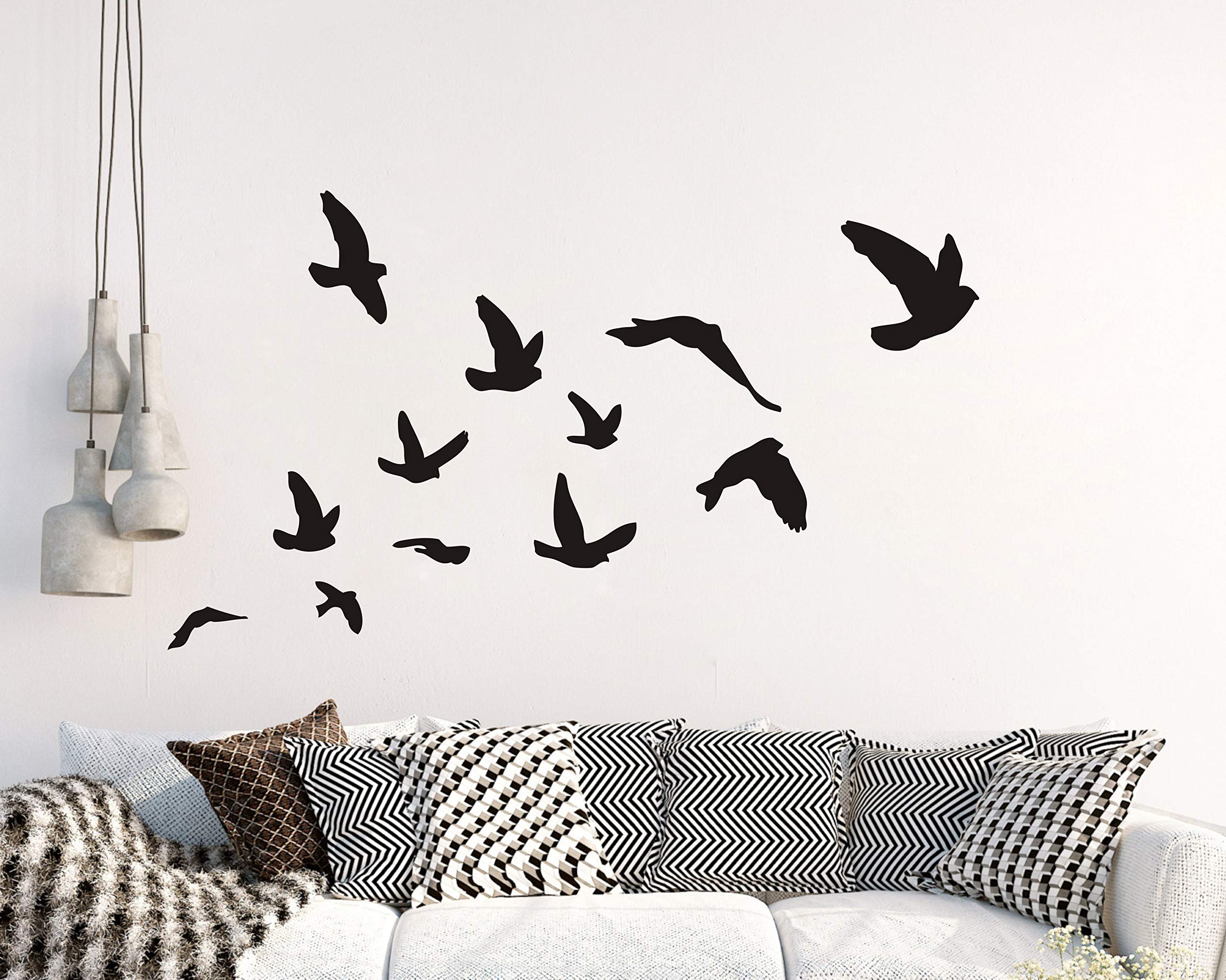 Flying Birds Wall Decal, Set of 12 Vinyl Wall Decal for Office Home Decor Room Art, Birds Wall Sticker for Living Room Y32 (Blac
