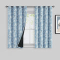 FMFUNCTEX 100% Blackout Floral Curtains for Bedroom, Blue Curtains 54 inch Length Blossom Flower Patterned for Living Room, Ther
