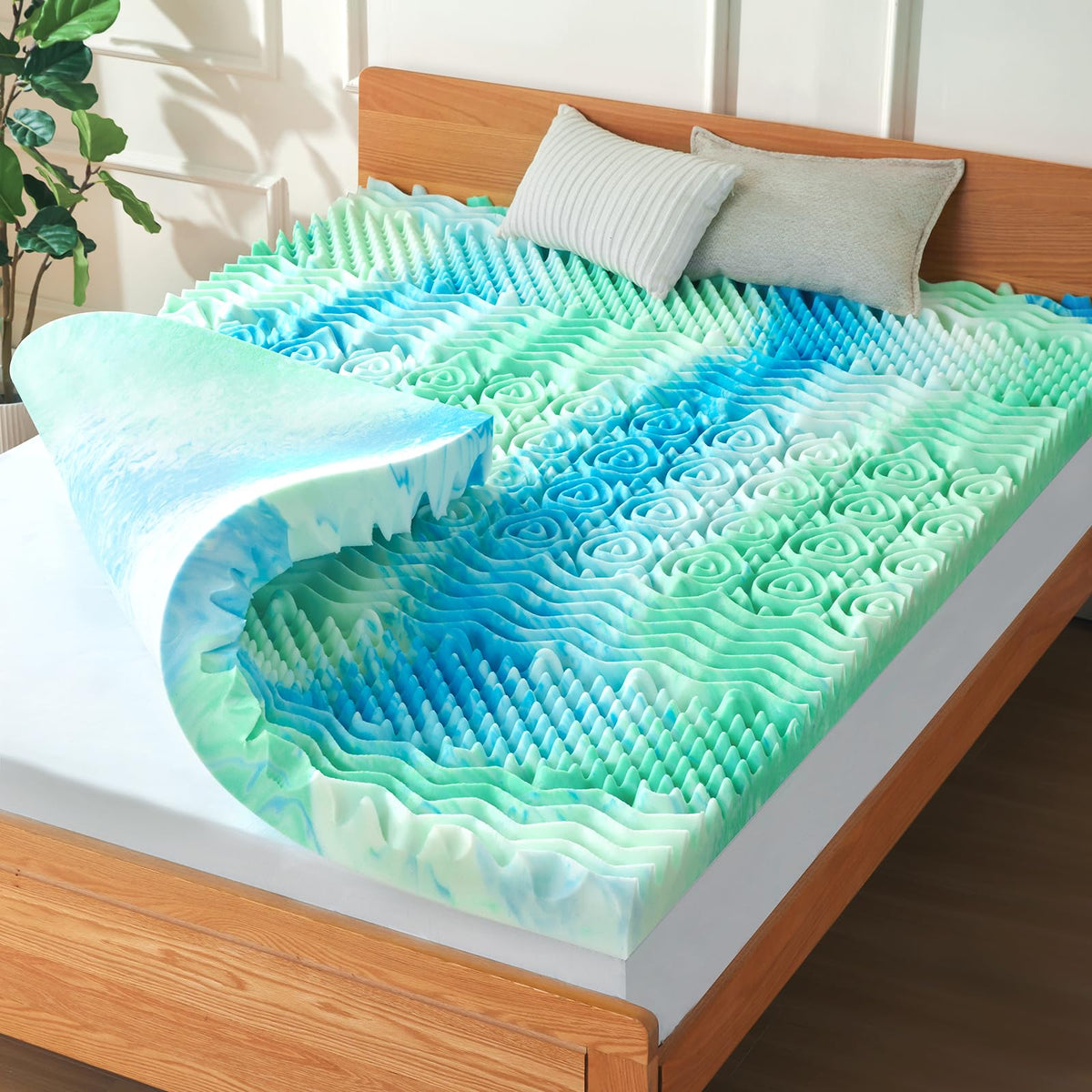 Soosleepy 2 Inch 7-Zone King Memory Foam Mattress Topper Egg Crate Cooling Gel Infused Mattress Pad Bed Topper For Pressure Reli