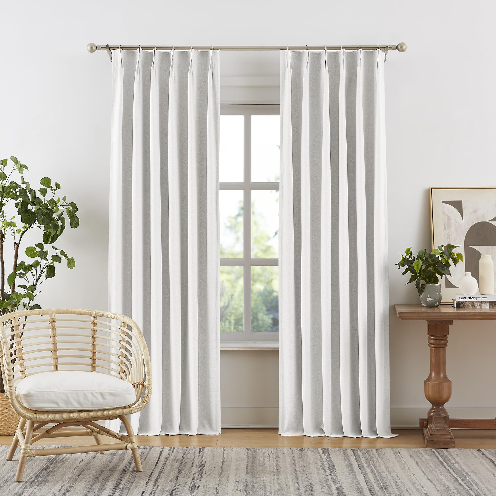 DUALIFE White Full Blackout Curtains 90 Inch Long 2 Panels,Pinch Pleated Folding Accordion Energy Saving Curtains with Hooks for