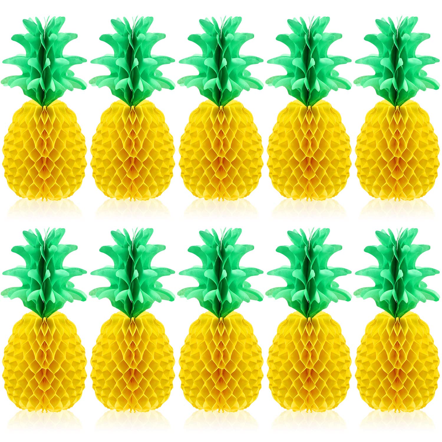 Blulu 10 Pcs 14 Inch Pineapple Honeycomb Centerpieces Tissue Paper Pineapple Table Hanging Decorations for Tropical Luau Hawaiia