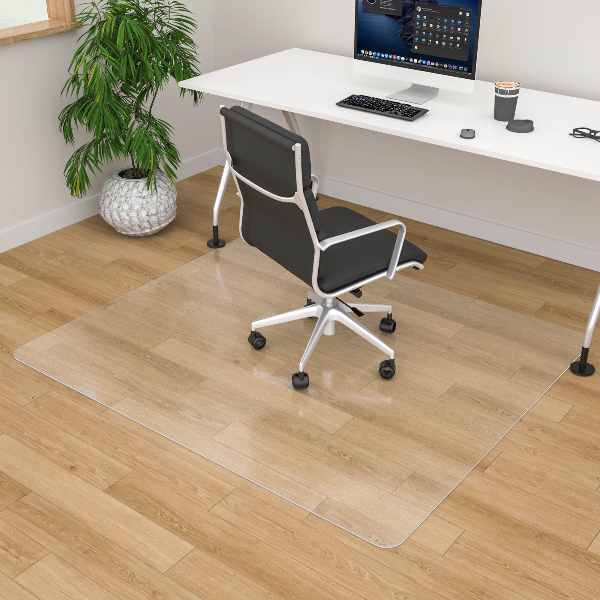 100Pointone Large Office Chair Mat For Hardwood Floor - 45' X 53' Clear Floor Protector Mat For Office Chair On Hardwood, Easy