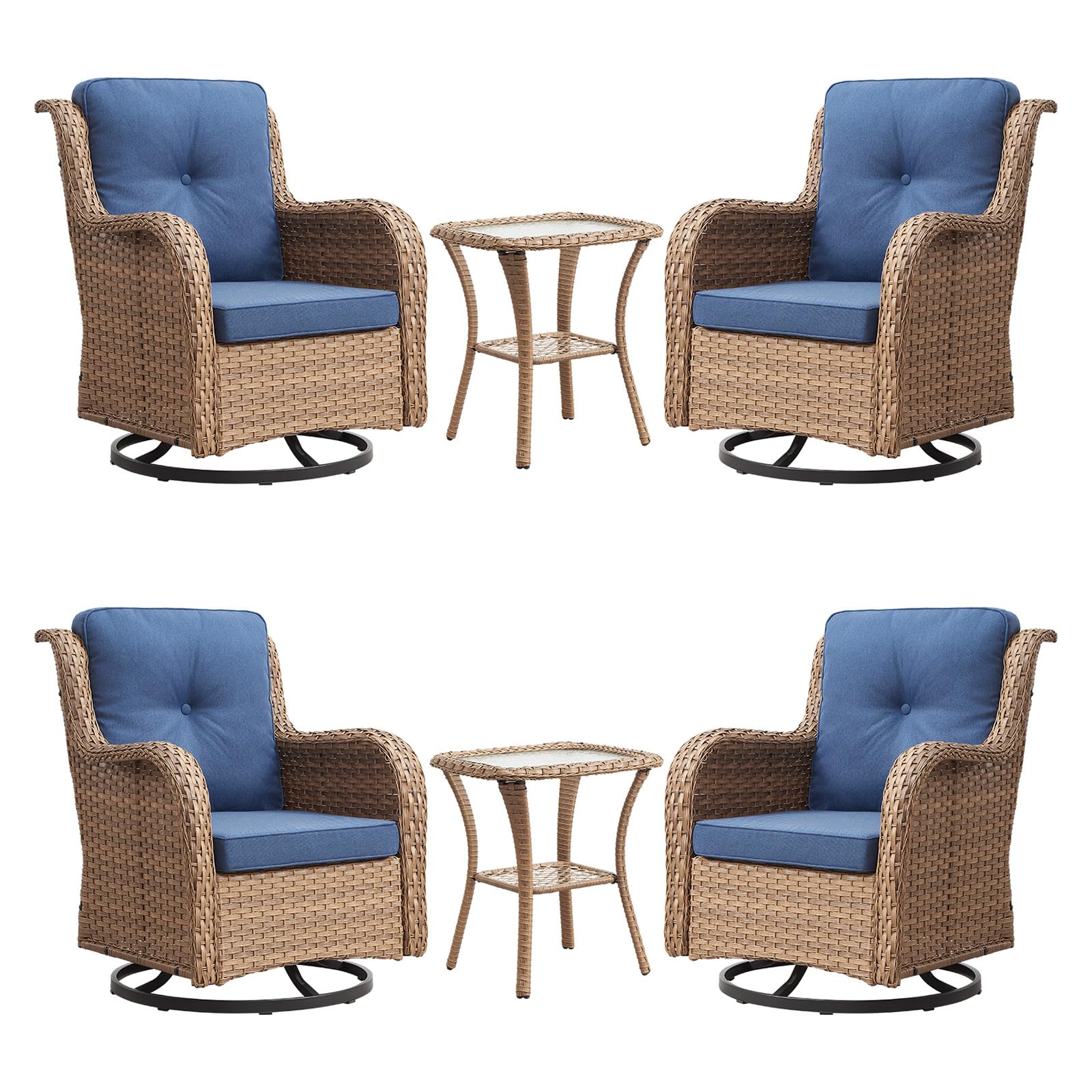 Rilyson Patio Chairs Wicker Outdoor Chair - 6 Piece Rattan Swivel Rocking Chairs Set Patio Glider Rocker Chairs With Glass Top S