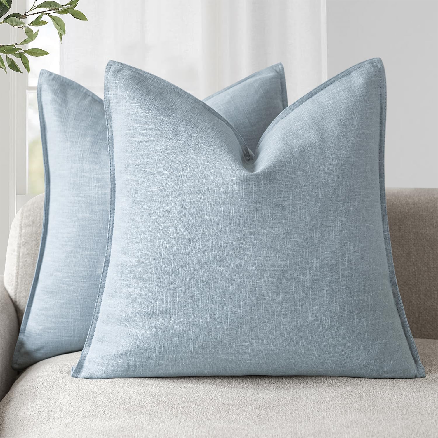 Foindtower Pack Of 2, Decorative Linen Soild Throw Pillow Covers Soft Accent Euro Cushion Case Boho Farmhouse Pillowcase For Cha