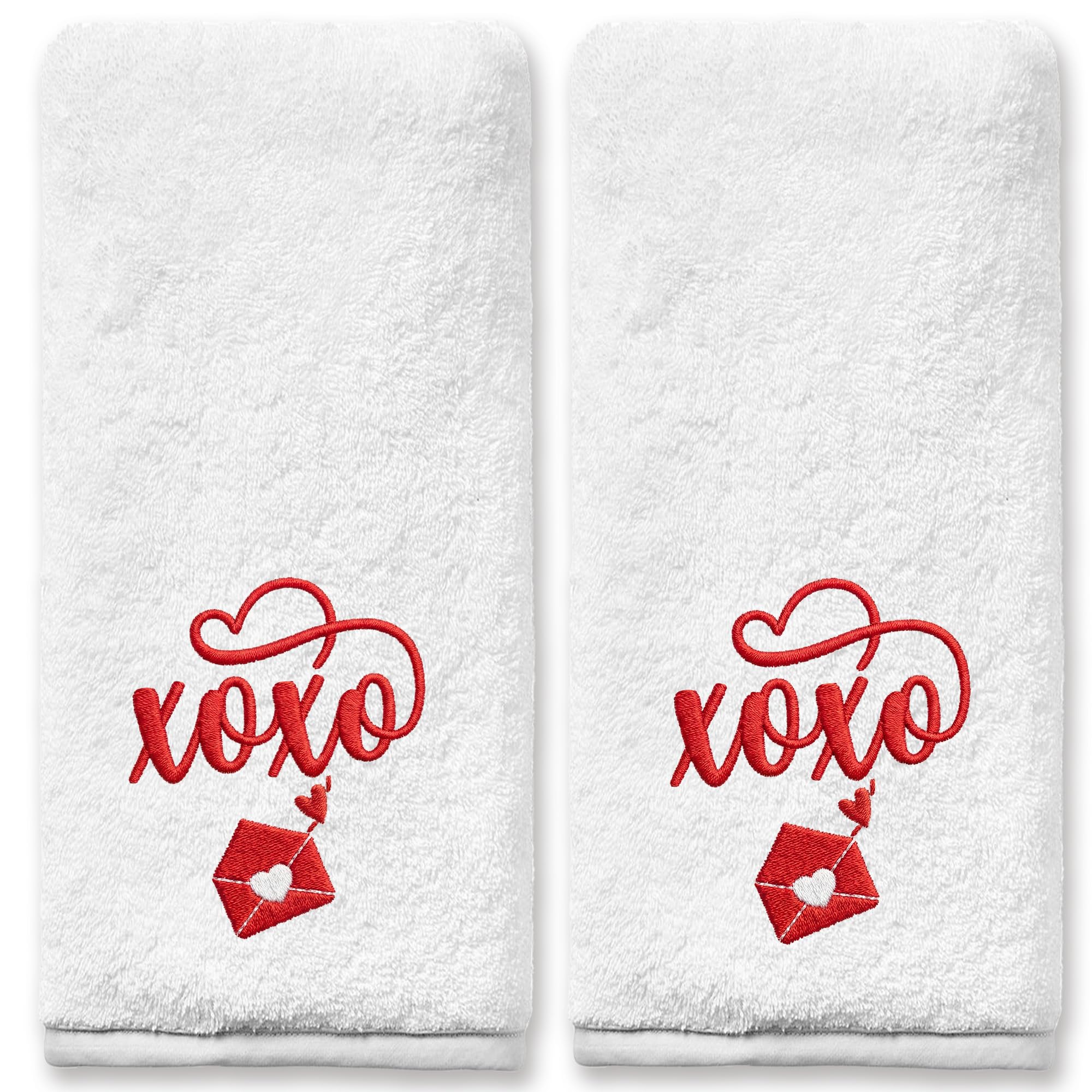 Dolficy Valentines Day Hand Towels 14x30 Inches for Bathroom, Love Embroidered Towels for Bathroom Set of 2 Holiday Valentine s