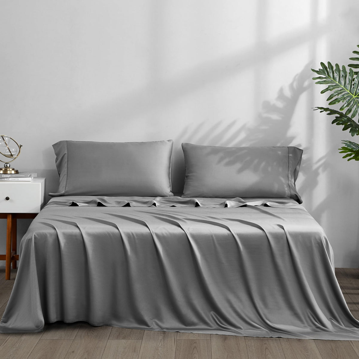 Accuratex Cooling Sheets Full Size Grey - Viscose Made From Bamboo, Luxury Hotel Sheet Set For Full Size Bed, Super Soft Breatha
