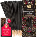 LOTS OF ZEN Frankincense and Myrrh Incense Sticks Smudge Kit (70 pcs) - 1-Hour Burning Spiritual Incense Sticks for Bad Energy C