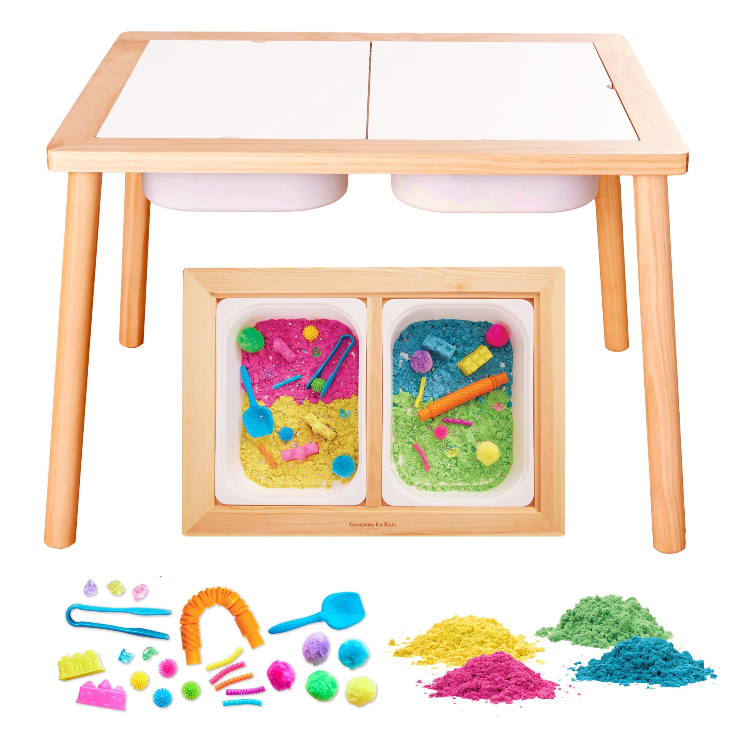 Creativity For Kids Sensory Table With 29-Piece Color Party Accessory Kit | Indoor Toddler Activity Table With Bins | Easy-Clean