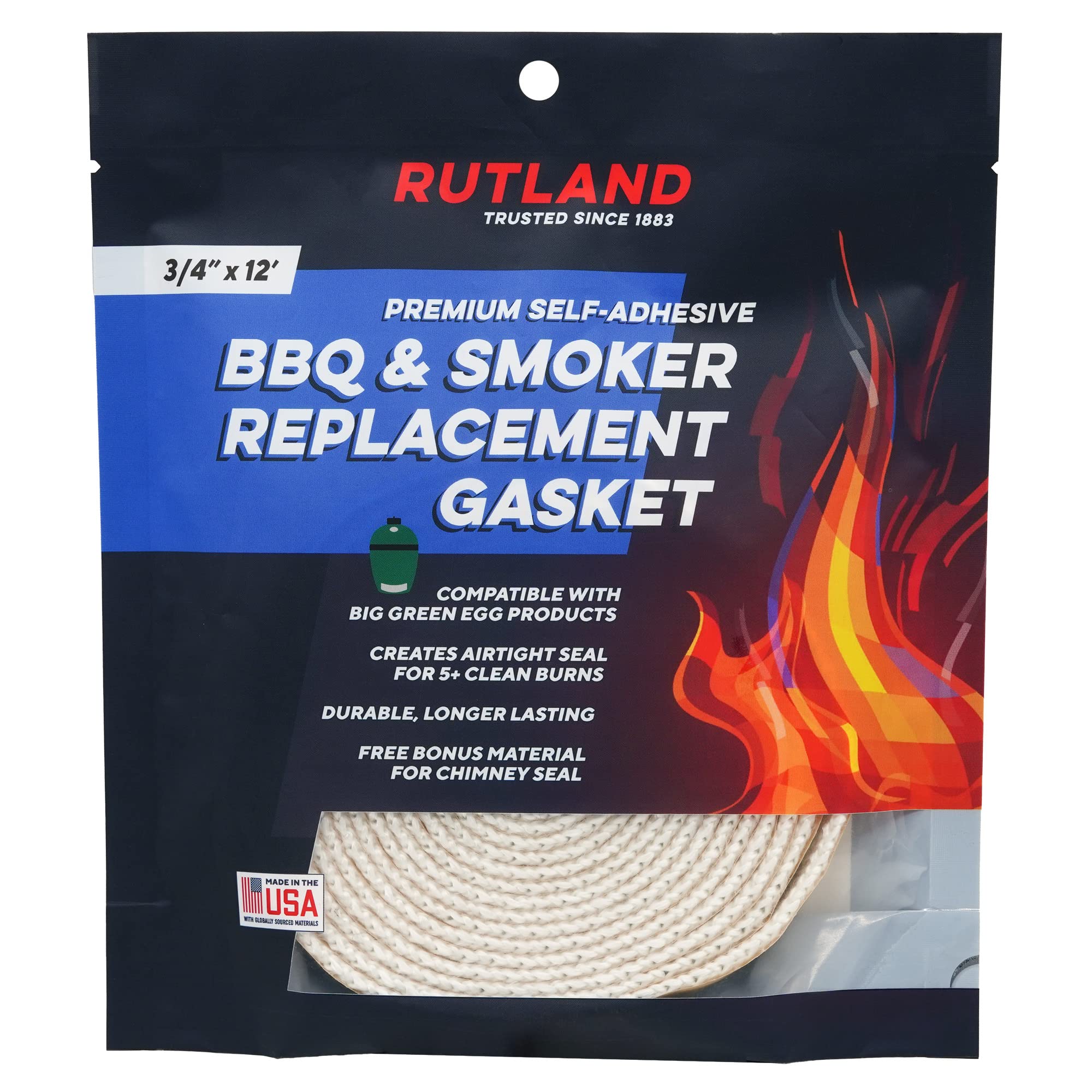 Rutland Products 99N12 Big Green Egg Replacement Gasket, 12 Foot, Large, Medium, Small And Mini, Fiberglass