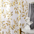 Deeprove White Sheer Curtains 108 Inches Long 2 Panels Set, Gold Foil Metallic Vine Leaves Print Window Treatments For Nursery B