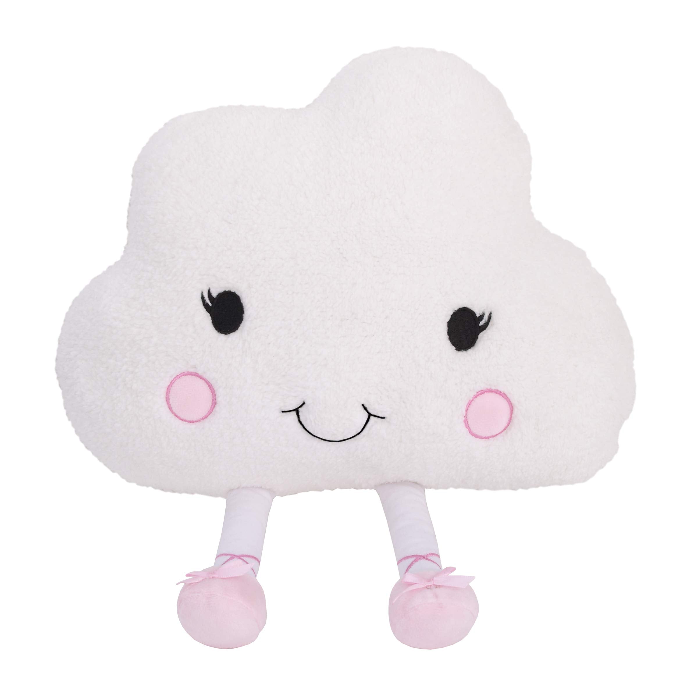 Little Love By Nojo White Cloud With Pink Embroidered Face And Ballerina Slippers Decorative Shaped Pillow